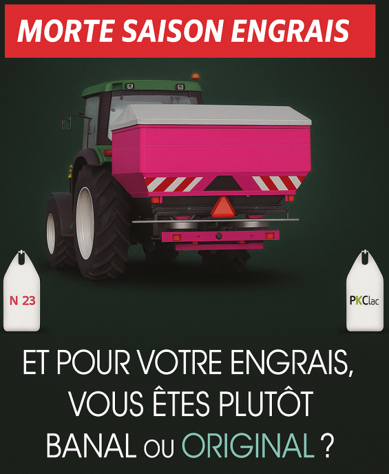 Epandeur rose sur fond vert – campagne de communication originale sur les engrais